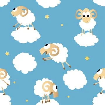 Seamless pattern with cute funny sheep Stock Illustration