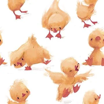 Seamless pattern with cute funny yellow duckling Stock Illustration