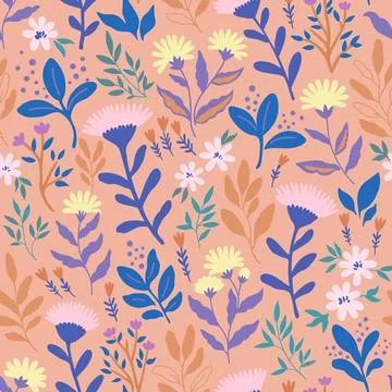Seamless pattern with cute gentle doodle flowers. Feminine romantic print f.. Stock Illustration