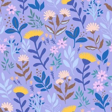Seamless pattern with cute gentle doodle flowers. Feminine romantic print f.. Illustrazione stock
