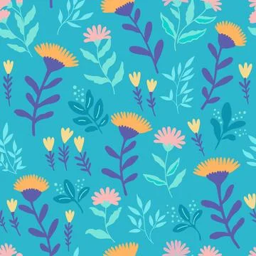 Seamless pattern with cute gentle doodle flowers. Feminine romantic print f.. Stock-Illustration