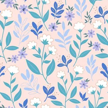 Seamless pattern with cute gentle doodle flowers. Feminine romantic print f.. Illustrazione stock