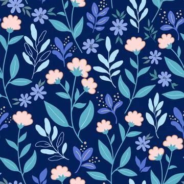 Seamless pattern with cute gentle doodle flowers. Feminine romantic print f.. Illustrazione stock
