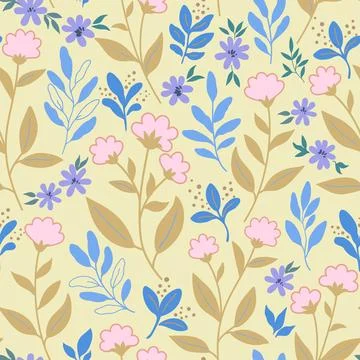 Seamless pattern with cute gentle doodle flowers. Feminine romantic print f.. Illustrazione stock