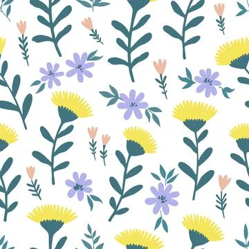 Seamless pattern with cute gentle doodle flowers. Feminine romantic print f.. Stock Illustration