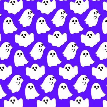 Seamless pattern with cute ghosts. Halloween background design. Repeating print 스톡 일러스트