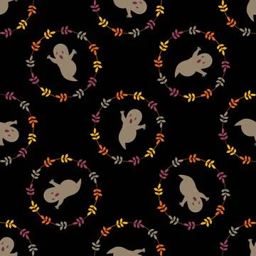 Seamless pattern with cute ghosts. Illustrazione stock