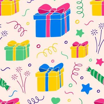 Seamless pattern with cute gift boxes. Stock Illustration
