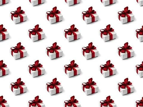 Seamless pattern with cute gifts on white background. Holiday and Christmas  Stock Photos