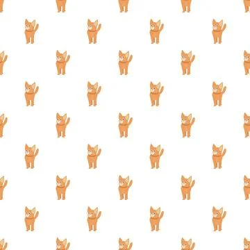 Seamless pattern with cute ginger cat cartoon characters Stock Illustration
