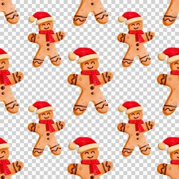 Seamless pattern with cute gingerbread men. Hand-drawn Christmas sweets Illustrazione stock