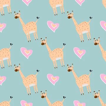 Seamless pattern with cute giraffe. and heart Creative texture for fabric, te Stock Illustration