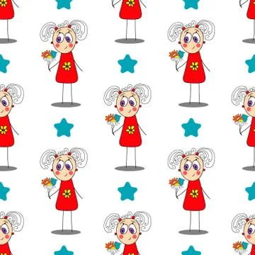 Seamless pattern with cute girl Stock Illustration