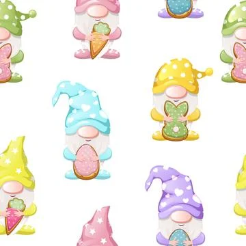 Seamless pattern with cute gnomes for Happy Easter. Stock Illustration