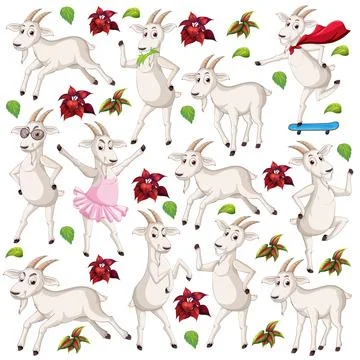 Seamless pattern with cute goats Stock Illustration