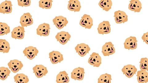 Seamless Pattern with Cute Golden Retriever Dog Heads on White Background Stock Footage 345539285