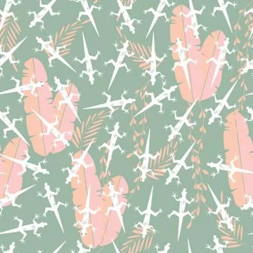 Seamless pattern with cute green rain forest animal gecko lizard Stock Illustration