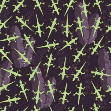 Seamless pattern with cute green rain forest animal gecko lizard Stock Illustration