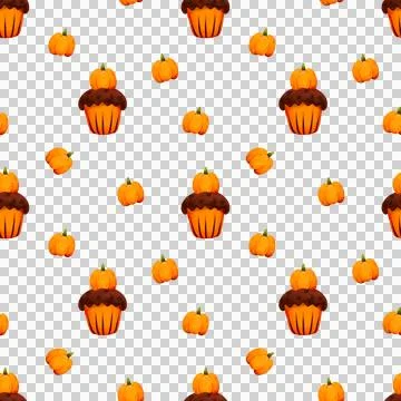 Seamless pattern with cute Halloween elements. Cupcakes and pumpkins Illustrazione stock