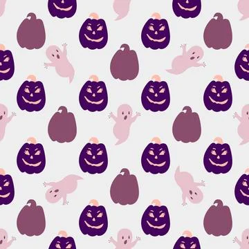 Seamless pattern with cute Halloween elements. Stock Illustration