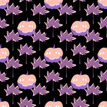 Seamless pattern with cute Halloween elements. Illustrazione stock