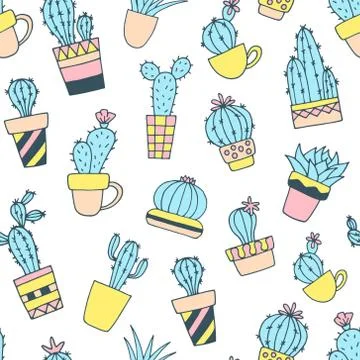 Seamless pattern with cute hand drawn cactus.Perfect for fabric,textile.Vector Illustrazione stock
