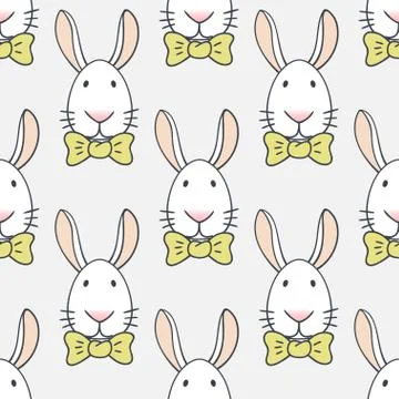 Seamless pattern with cute hand-drawn rabbits. Vector template. Stock Illustration
