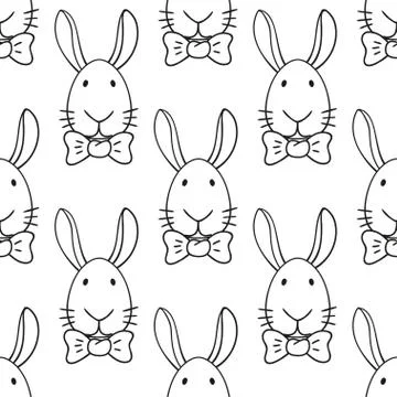 Seamless pattern with cute hand-drawn rabbits. Vector template. Stock Illustration