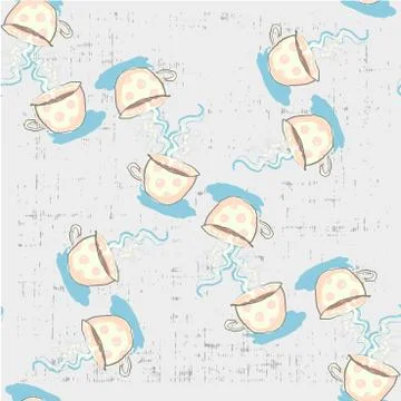 Seamless pattern with cute hand drawn childish sketchy tea and coffee cups Stock Illustration