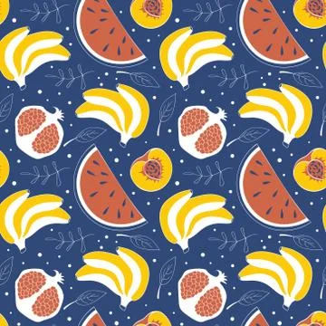 Seamless pattern with cute hand drawn fruits Stock Illustration