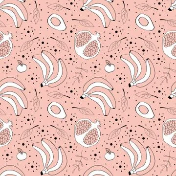 Seamless pattern with cute hand drawn fruits Stock Illustration