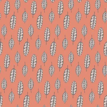 Seamless pattern cute hand drawn leaf on pink background for textile wallpape Stock Illustration