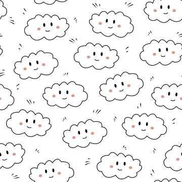 Seamless pattern with cute hand drawn clouds doodle style Stockillustratie