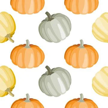 Seamless pattern with cute hand drawn Autumn pumpkins Stock Illustration