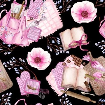 Seamless pattern with cute hand drawn dessert, tea and baking theme doodle Stock Illustration