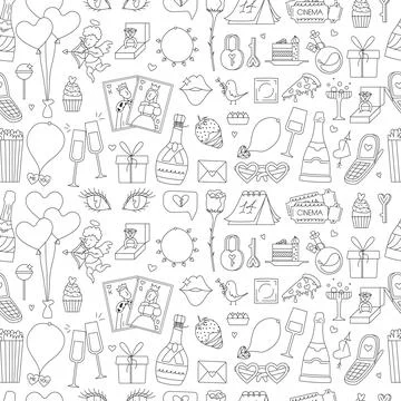 Seamless pattern of cute hand drawn elements about love. Happy Valentine's Da Stock Illustration