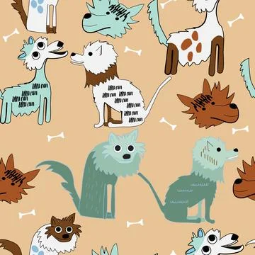 Seamless pattern with cute hand drawn dogs Stock Illustration