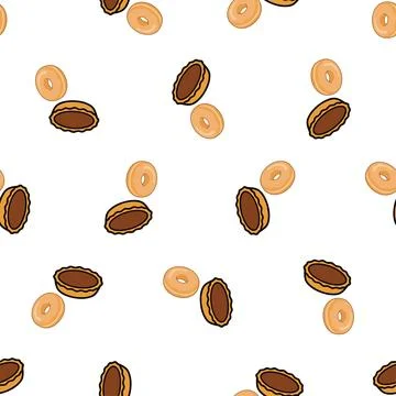 Seamless pattern with cute hand drawn sweet biscuits cookies and cakes. Stockillustratie