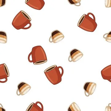 Seamless pattern with cute hand drawn coffee cups on white background. Stockillustratie