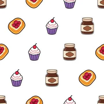 Seamless pattern with cute hand drawn bakery items like cupcakes pastries a.. Stock Illustration