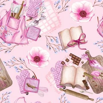 Seamless pattern with cute hand drawn dessert, tea and baking theme doodle... Stock Photos