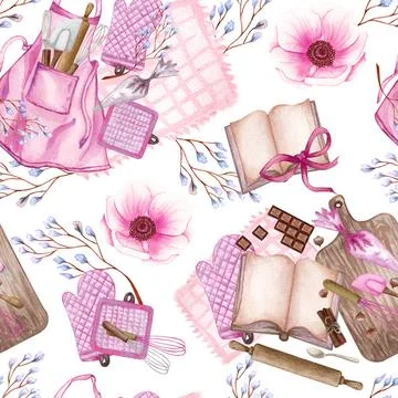 Seamless pattern with cute hand drawn dessert, tea and baking theme doodle... Stock Photos