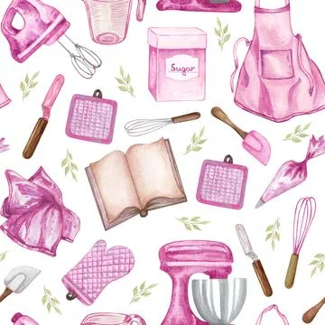 Seamless pattern with cute hand drawn dessert, tea and baking theme doodle... Stock Photos