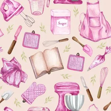 Seamless pattern with cute hand drawn dessert, tea and baking theme doodle... Stock Photos