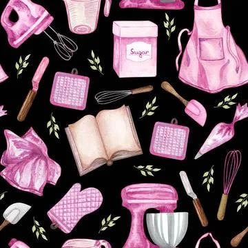 Seamless pattern with cute hand drawn dessert, tea and baking theme doodle... Stock Photos