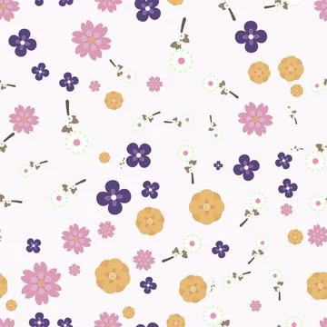 Seamless pattern with cute handdrawn flowers Stock Illustration