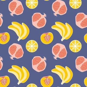 Seamless pattern with cute handdrawn fruits Stock Illustration