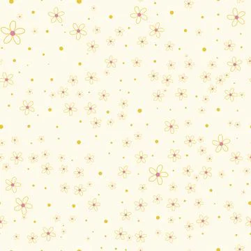 Seamless pattern with cute handdrawn yellow flowers and dots イラスト素材