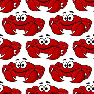 Seamless pattern of a cute happy red crab 스톡 일러스트
