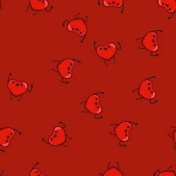 Seamless pattern cute heart character cartoon vector Stock Illustration
